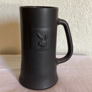 Vintage Playboy Bunny Logo Stein Tall Mug Dark Gray Matte Clear Glass Bottom